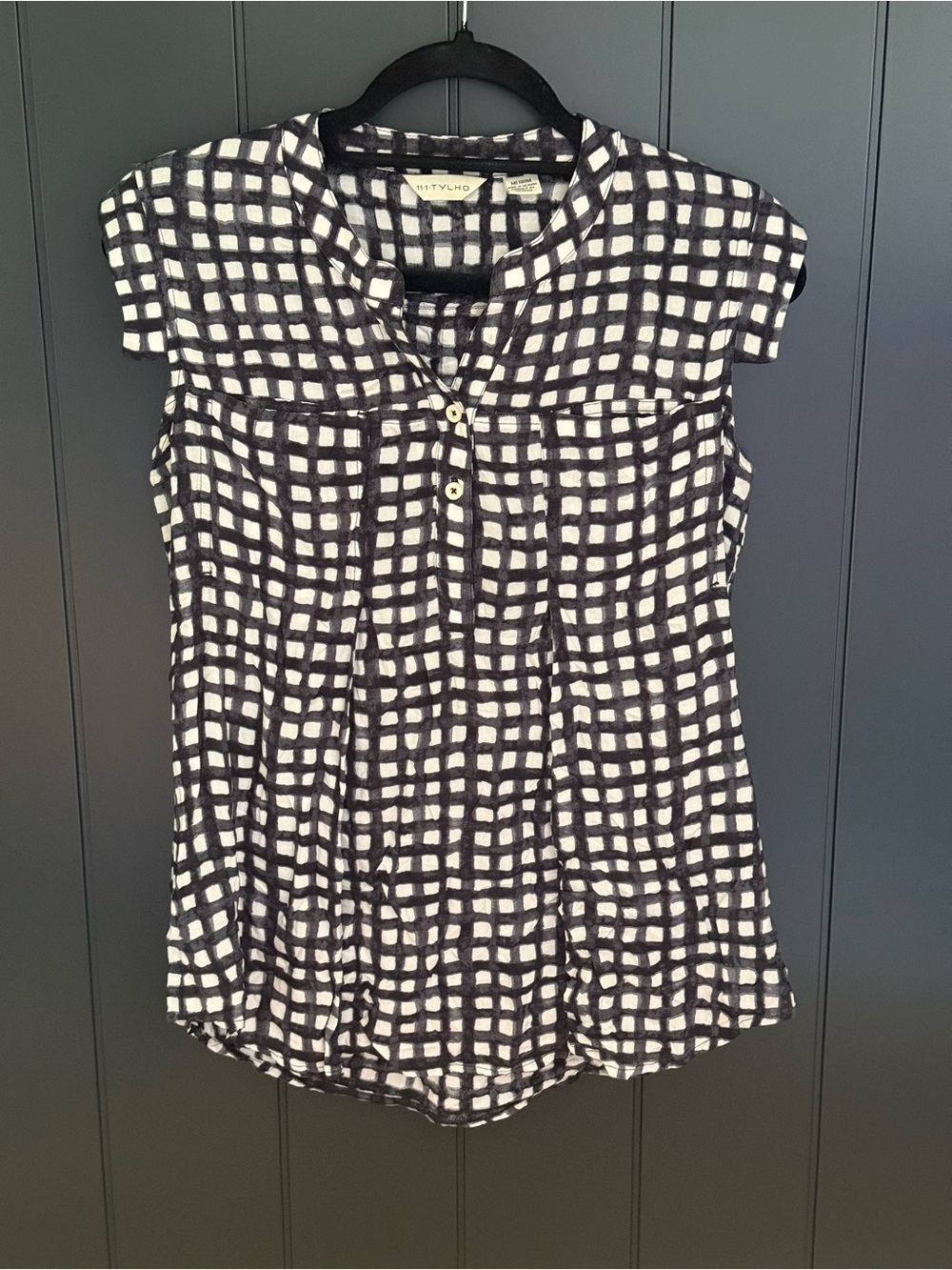 🏁 Anthropologie Tylho Women’s Sleeveless Black White Check Button-Front Top - M